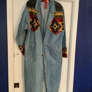 Denim & Cloth long coat. Sundance Western look. Indian head buttons.